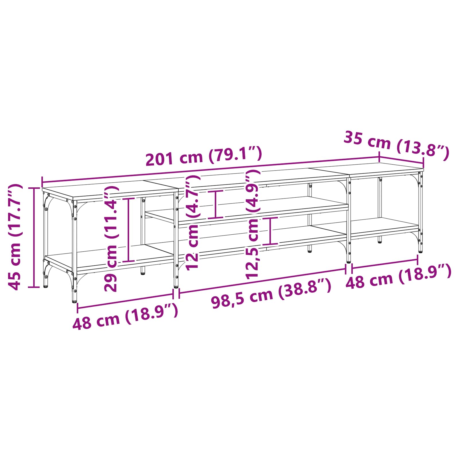 TV ormar Staro drvo 201 x 35 x 45 cm Obrađeno drvo i čelik