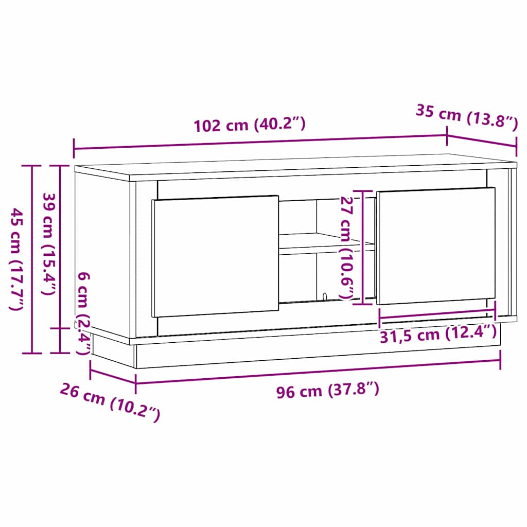 TV ormar Umjetnički hrast 102 x 35 x 45 cm Konstruirano drvo