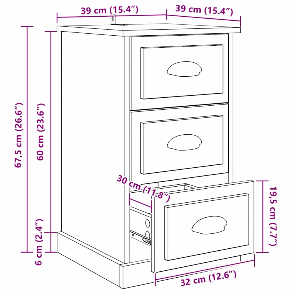 Noćni ormar Staro drvo 39 x 39 x 67,5 cm Konstruirano drvo