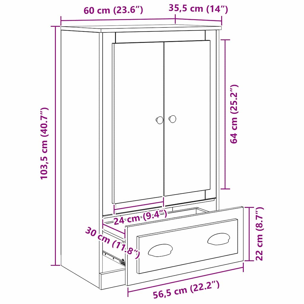 Highboard Crni hrast 60 x 35,5 x 103,5 cm Konstruirano drvo