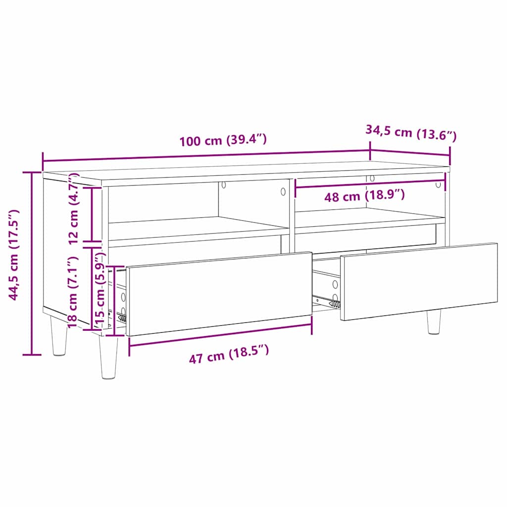 TV ormar Staro drvo 100 x 34,5 x 44,5 cm Konstruirano drvo