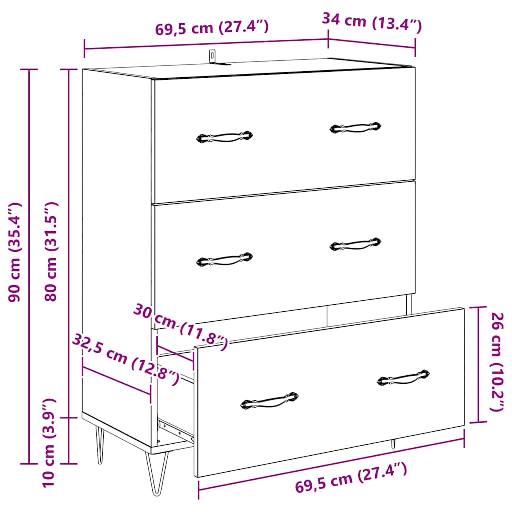 Kreveta s ladicama Umjetnički hrast 69,5 x 34 x 90 cm