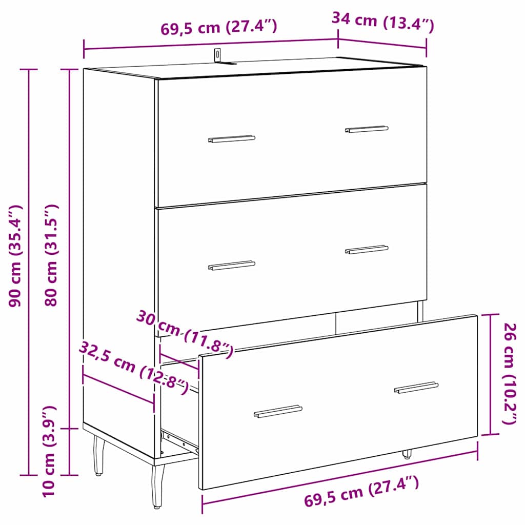 Kreveta s ladicama Umjetnički hrast 69,5 x 34 x 90 cm