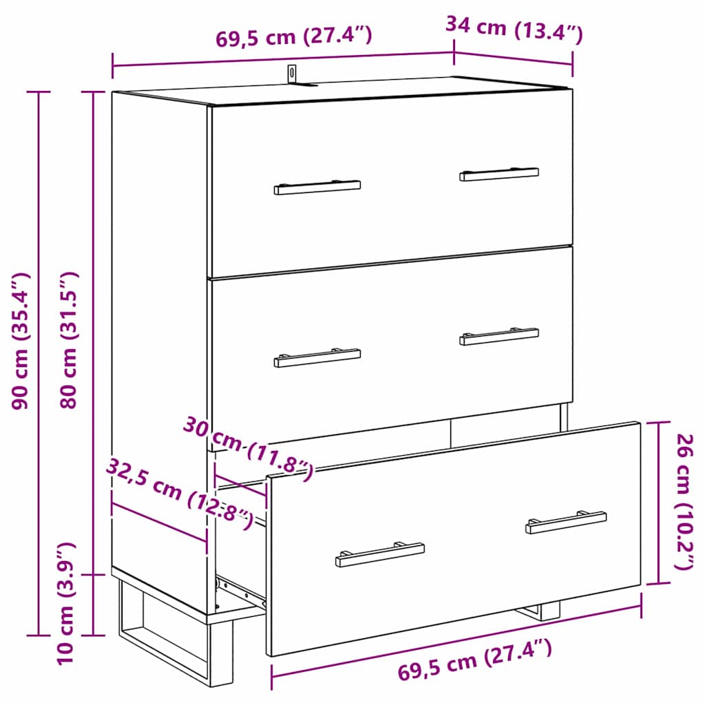 Kreveta s ladicama Umjetnički hrast 69,5 x 34 x 90 cm