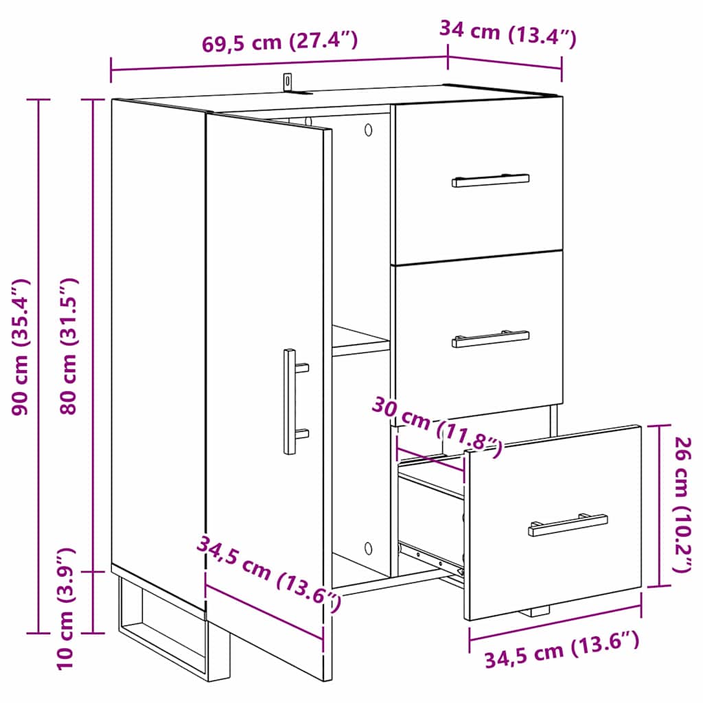 Kreveta s ladicama Umjetnički hrast 69,5 x 34 x 90 cm