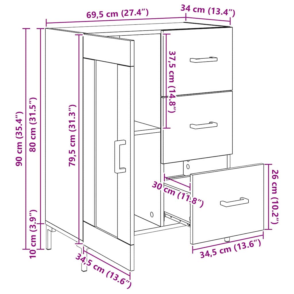Kreveta Crni hrast 69.5 x 34 x 90 cm Konstruirano drvo