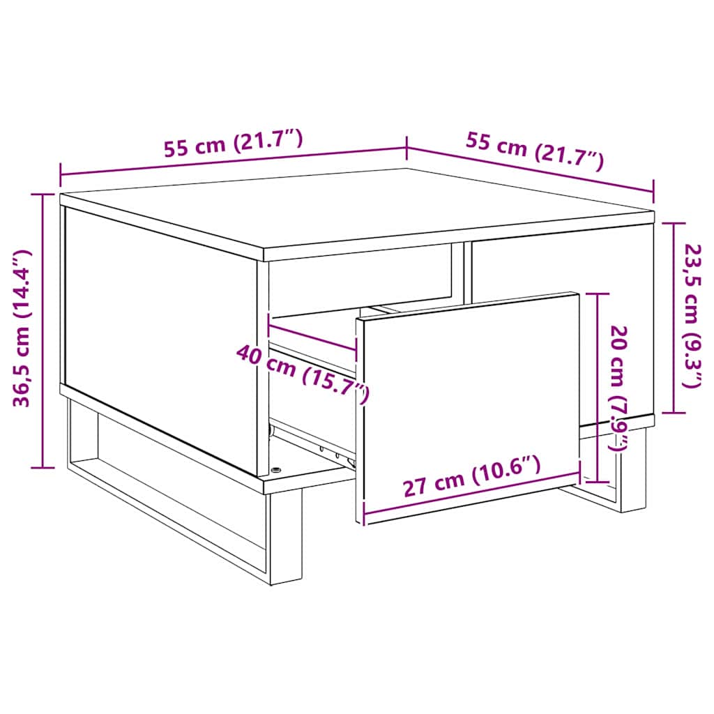Kava Stol Crni hrast 55 x 55 x 36,5 cm Konstruirano drvo
