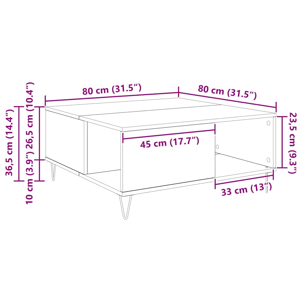 Kava Stol Staro drvo 80 x 80 x 36,5 cm Konstruirano drvo