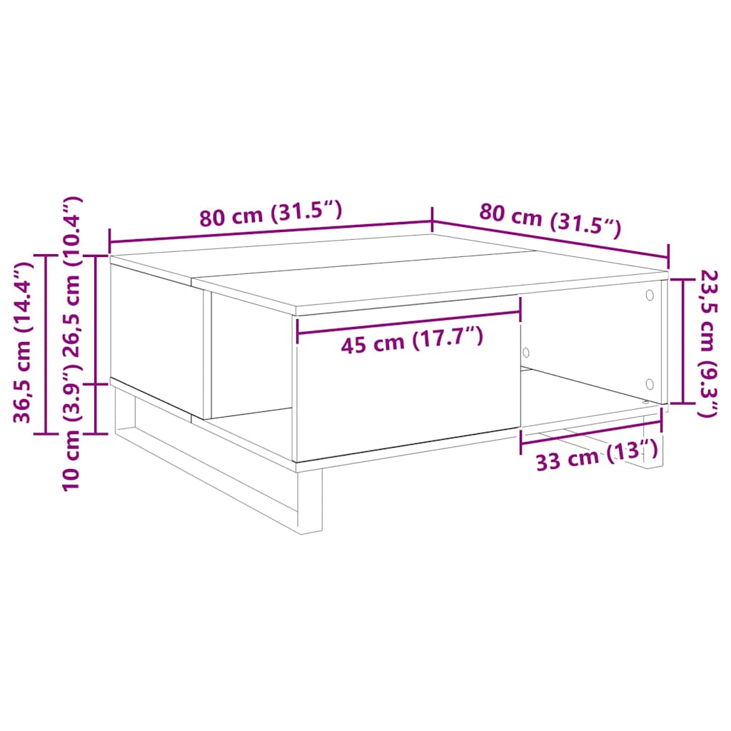 Kava Stol Crni hrast 80 x 80 x 36,5 cm Konstruirano drvo