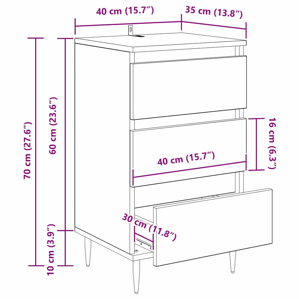 Kreveta s ladicama Crni hrast 35 x 40 x 70 cm Konstruirano drvo