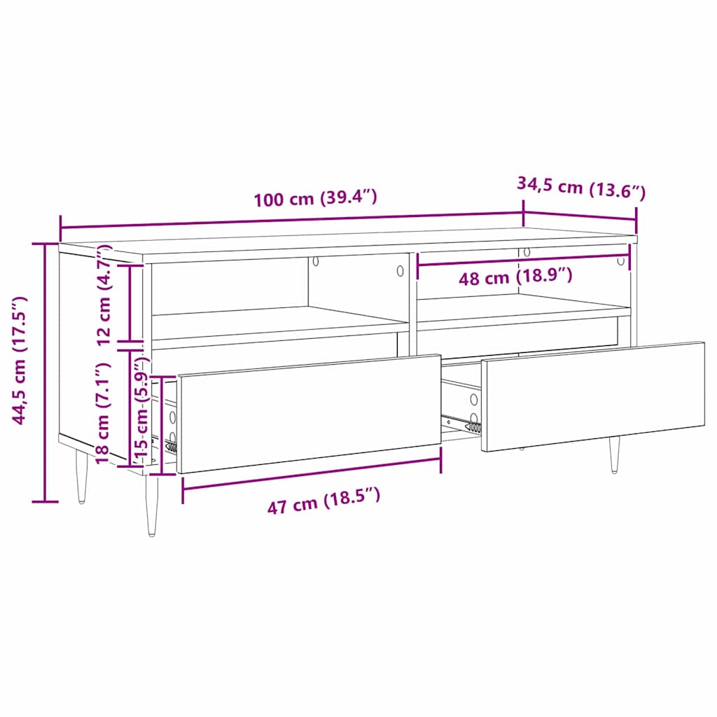 TV ormar s ladicama Umjetnički hrast 100 x 34,5 x 44,5 cm