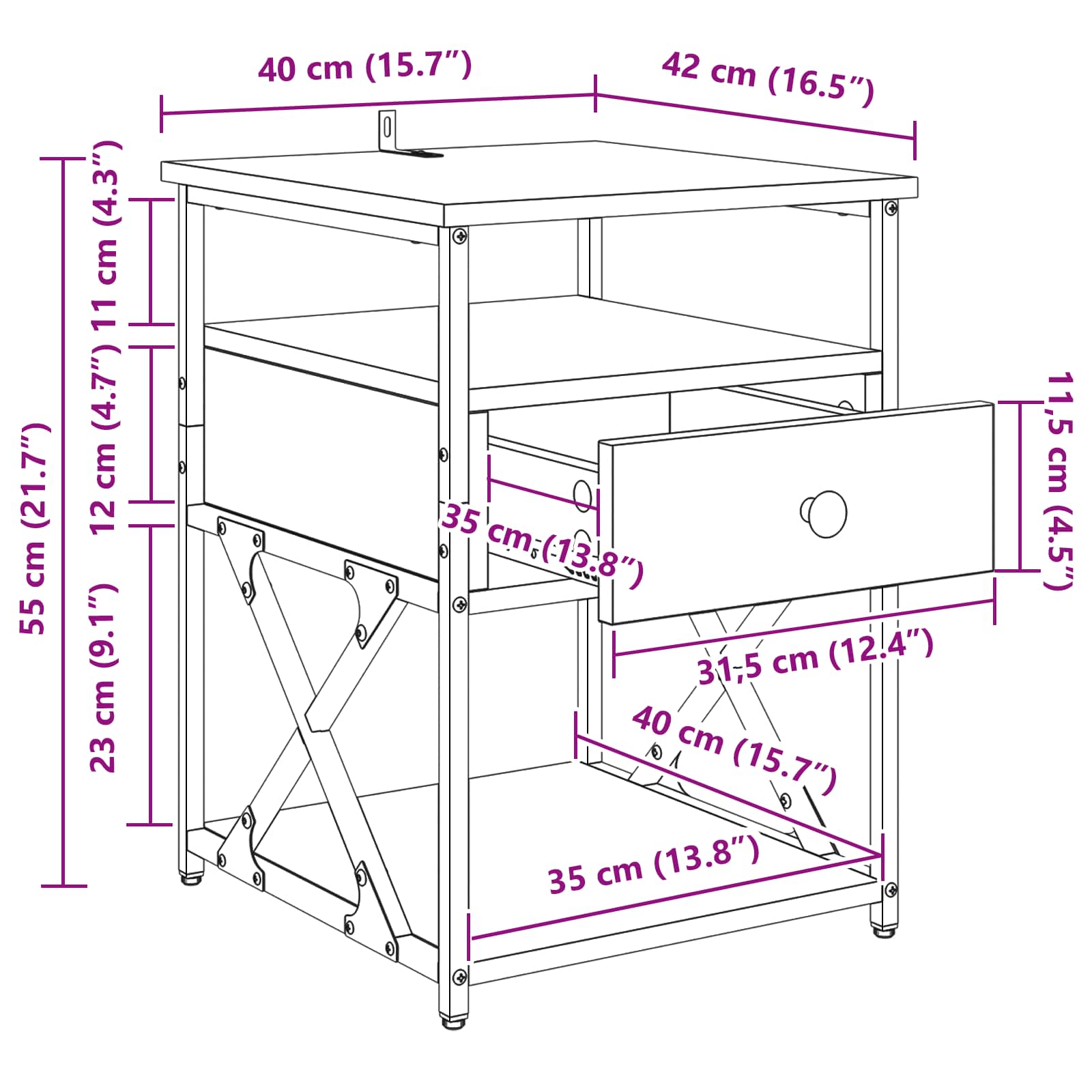 Noćni ormar Staro drvo 40 x 42 x 55 cm Konstruirano drvo