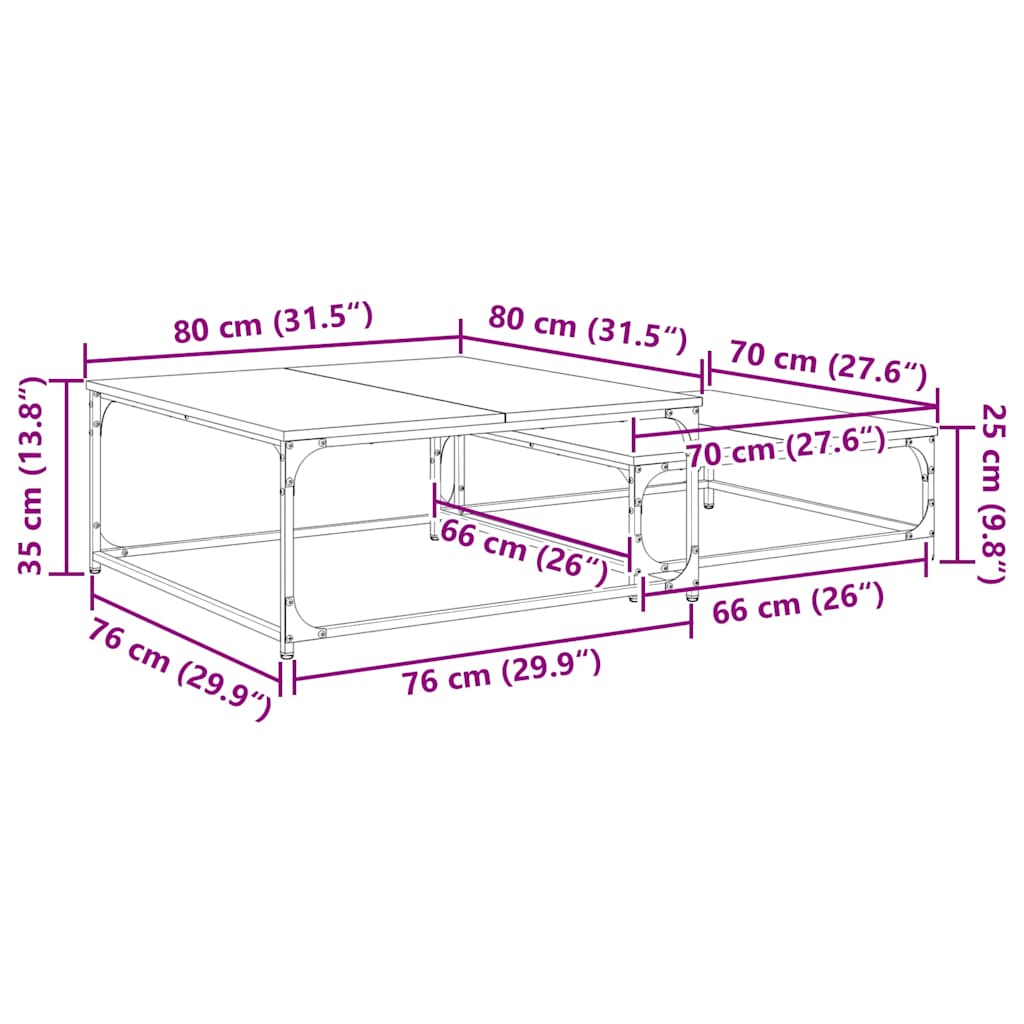 Kava Stol 2 pcs Crni hrast Konstruirano drvo