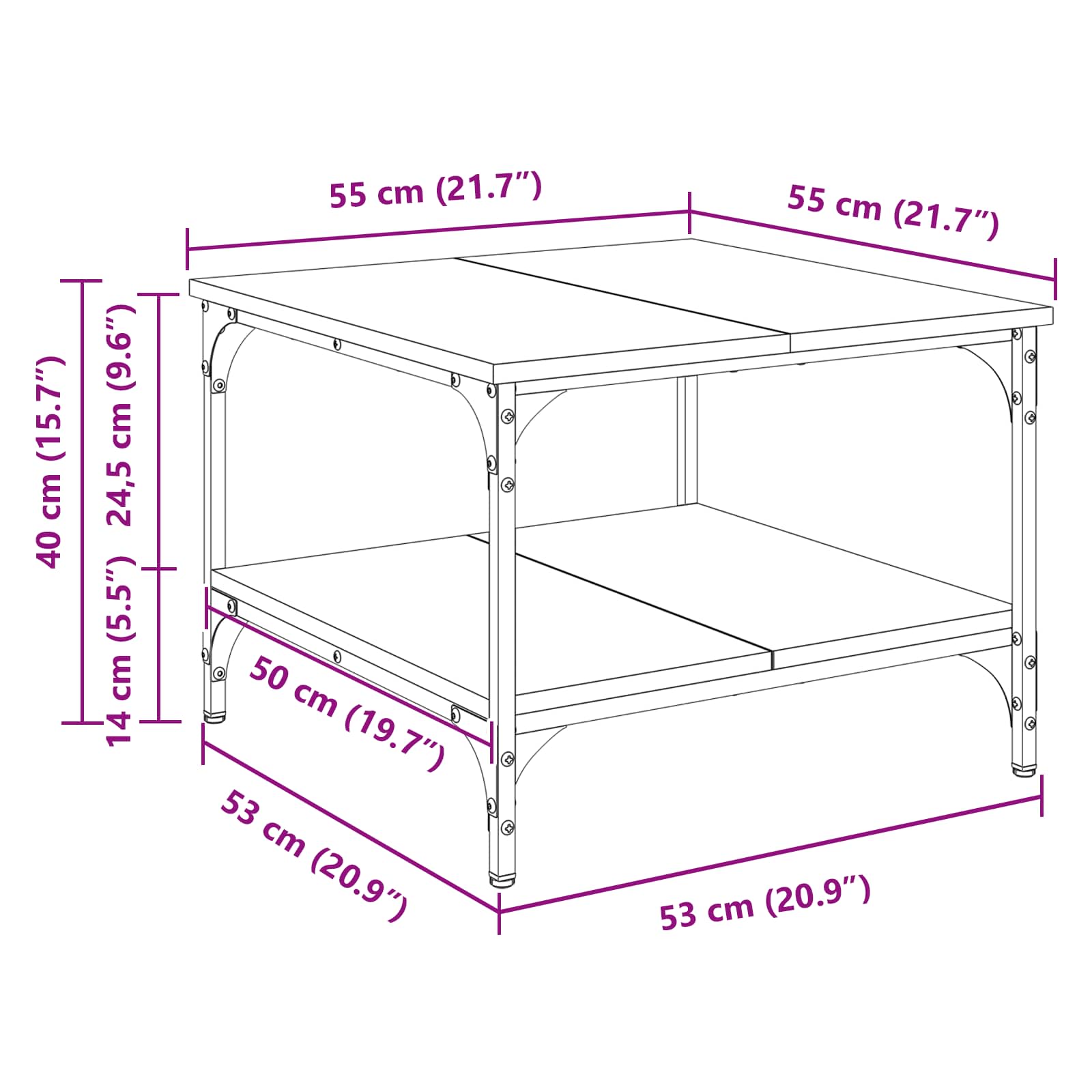 Kava Stol Staro drvo 55 x 55 x 40 cm Konstruirano drvo