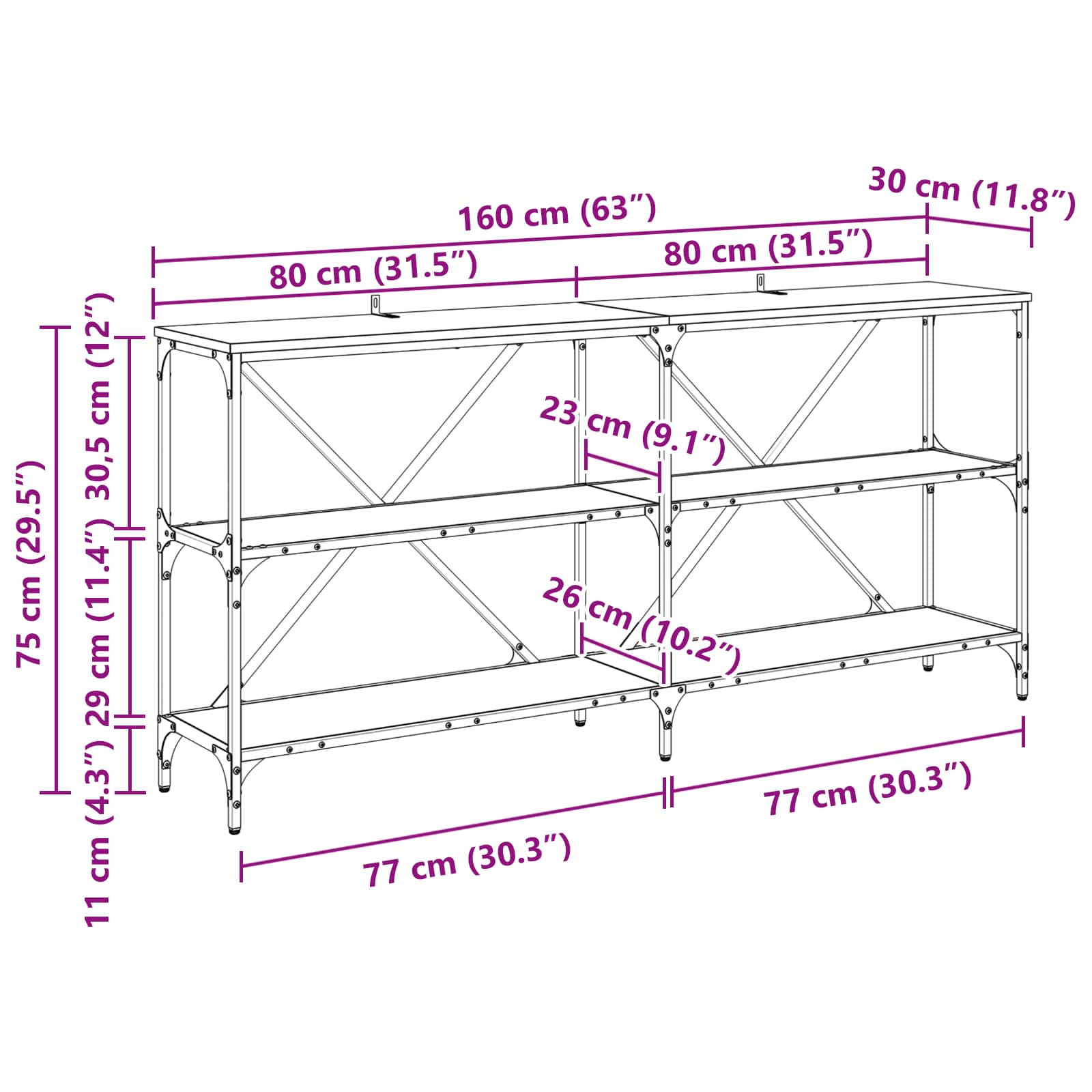 Konzolna stolica Crni hrast 160 x 30 x 75 cm Konstruirano drvo