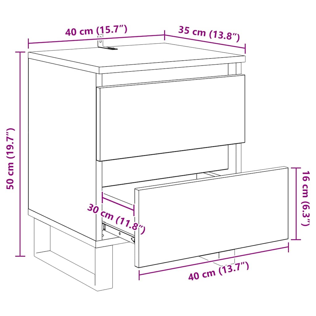 Noćni ormar 2 pcs Crni hrast 40 x 35 x 50 cm Konstruirano drvo