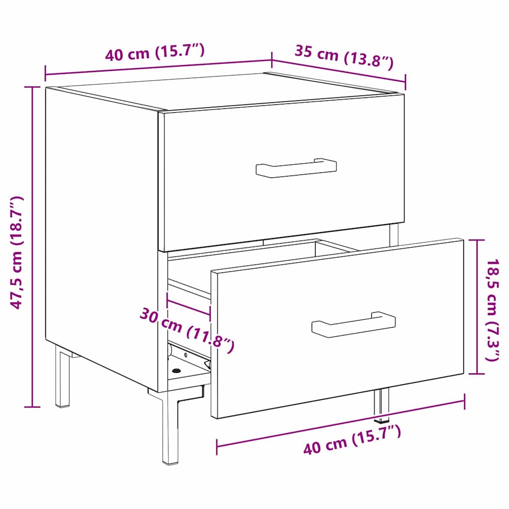 Noćni ormar s ladicama 2 pcs Staro drvo 40 x 35 x 47,5 cm