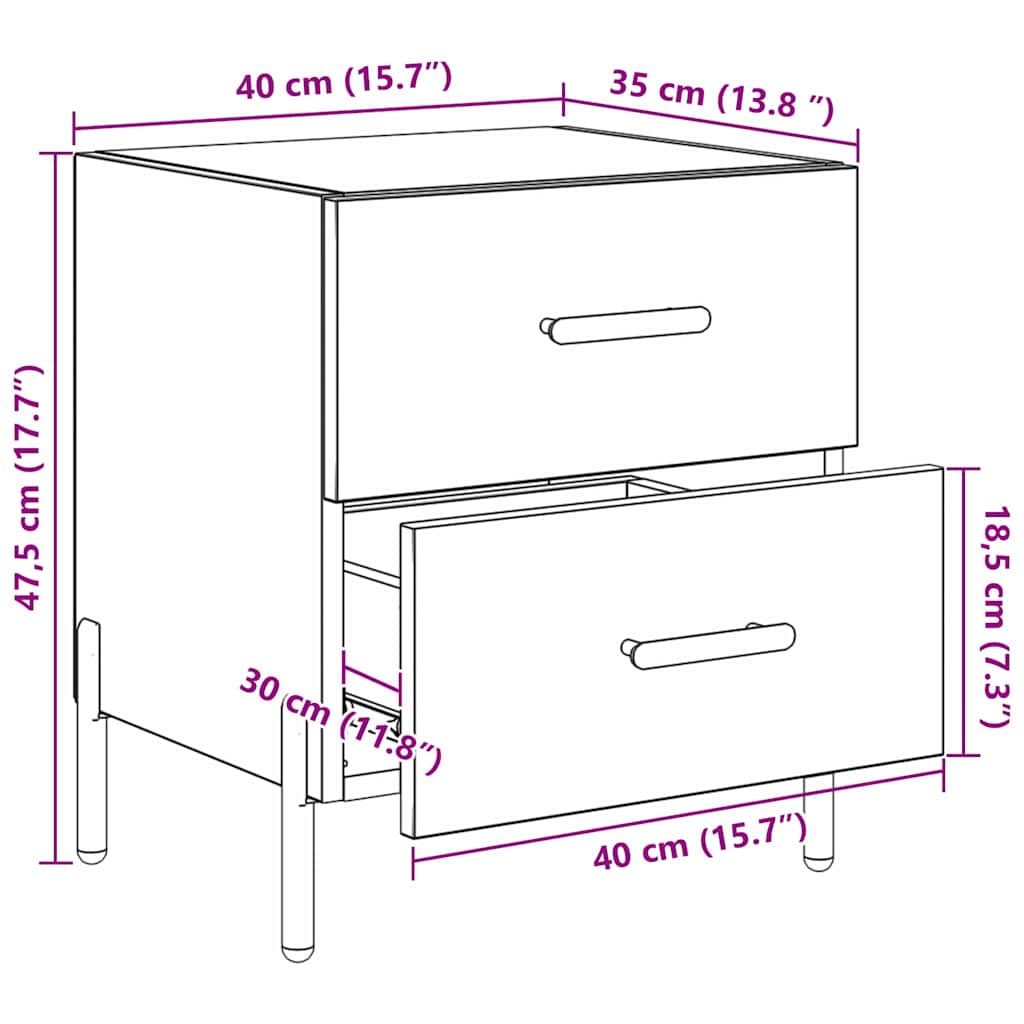 Noćni ormar s ladicama 2 pcs Umjetnički hrast 40 x 35 x 47,5 cm