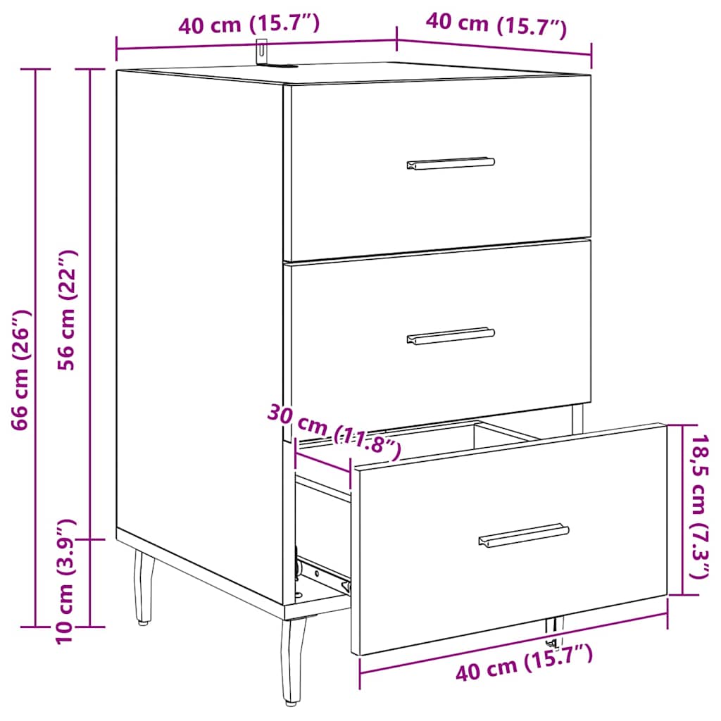 Noćni ormar Crni hrast 40 x 40 x 66 cm Konstruirano drvo