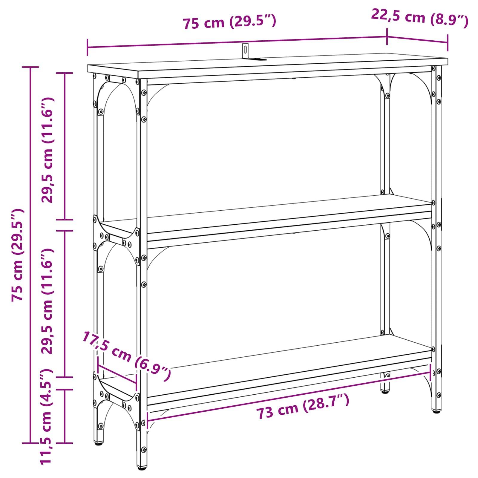 Konzolna stolica Crni hrast 75 x 22,5 x 75 cm Konstruirano drvo