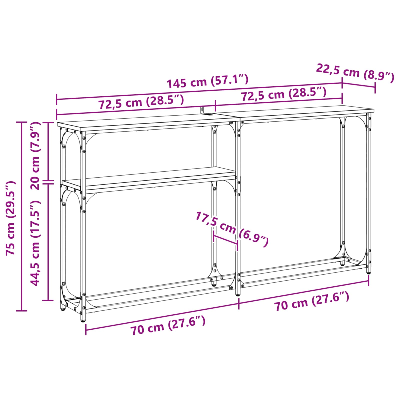 Konzolnistol Staro drvo 145x22.5x75cm Konstruirano drvo