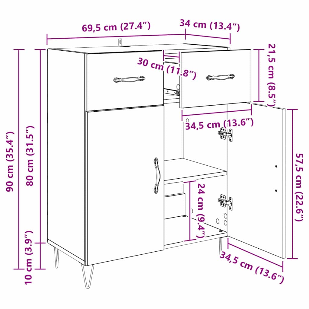 Kreveta Crni hrast 69,5 x 34 x 90 cm Konstruirano drvo