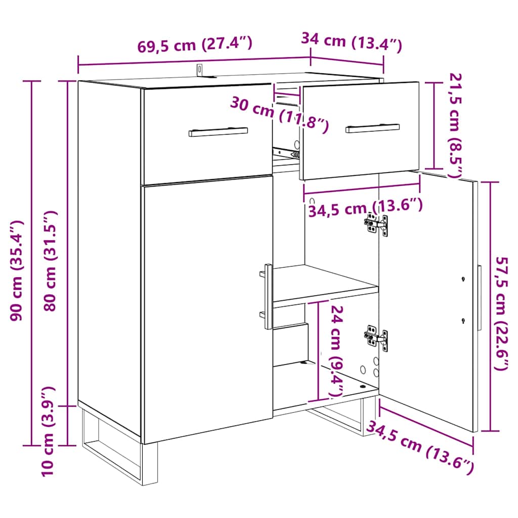 Kreveta Crni hrast 69,5 x 34 x 90 cm Konstruirano drvo