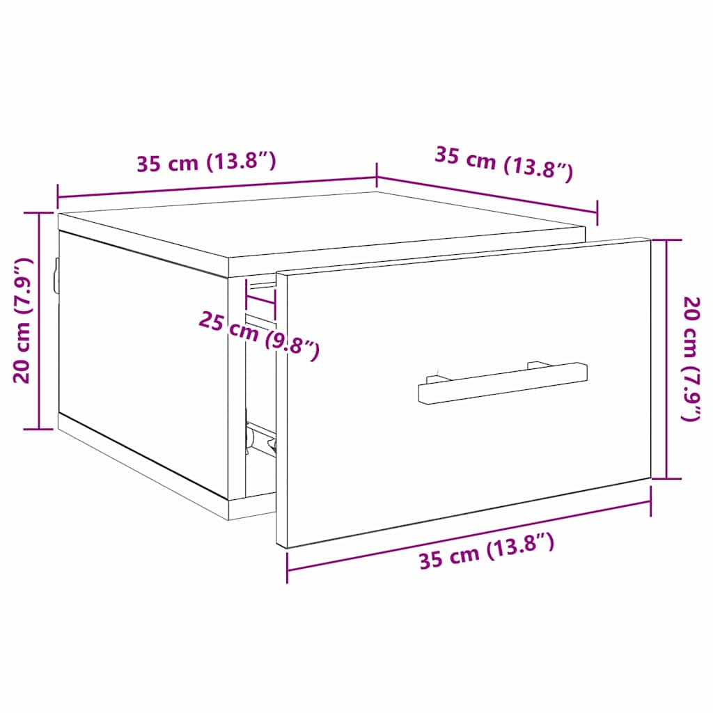 Noćni ormar Zidne Crni hrast 35 x 35 x 20 cm Konstruirano drvo