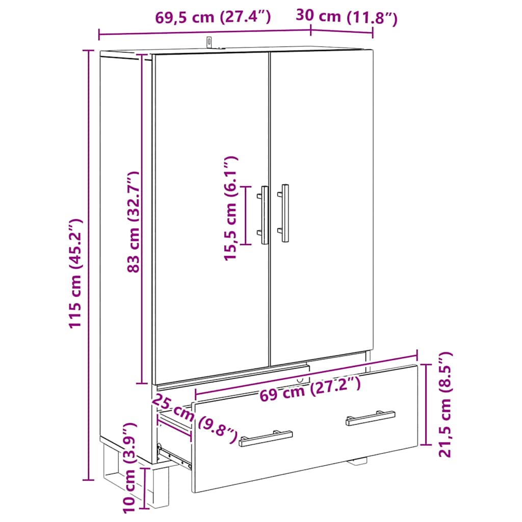 Highboard Crni hrast 69,5 x 30 x 115 cm Konstruirano drvo