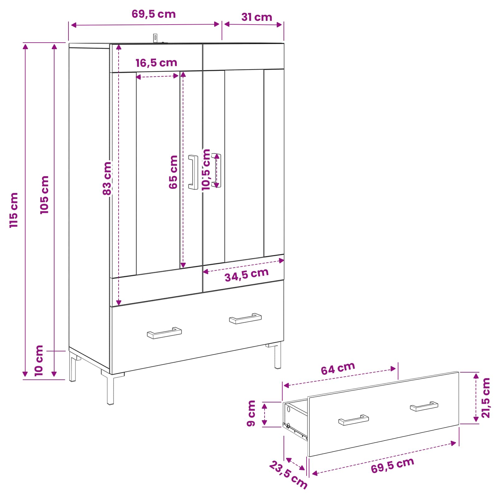 Highboard Umjetnički hrast 69,5 x 31 x 115 cm Konstruirano drvo