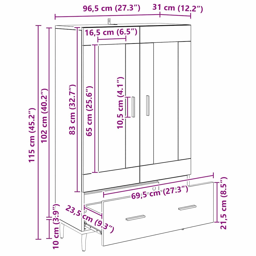 Highboard Staro drvo 69,5 x 31 x 115 cm Konstruirano drvo