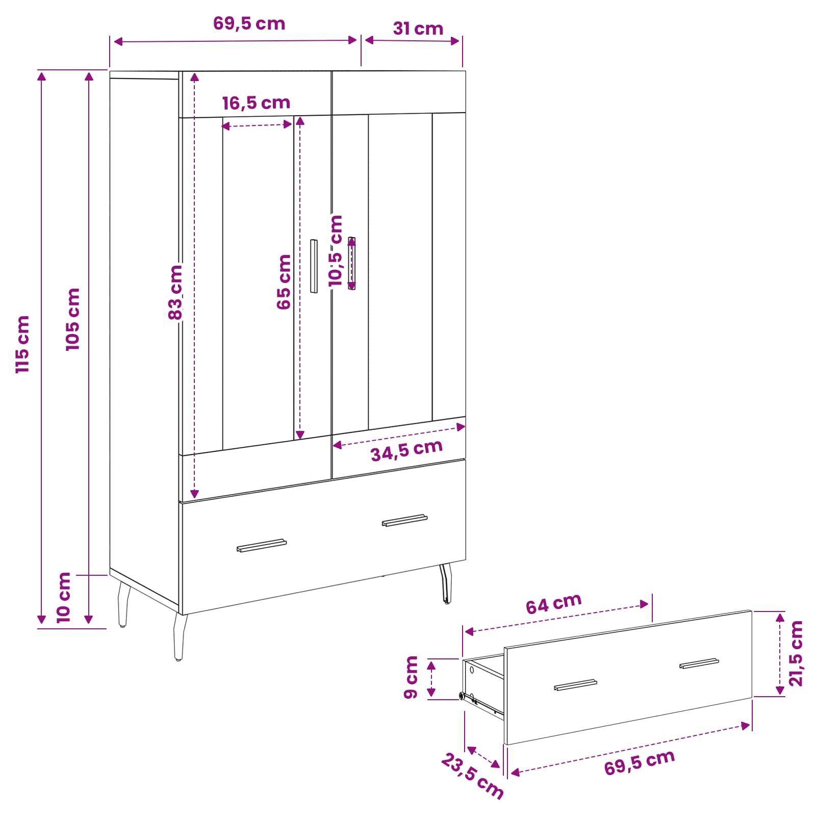 Highboard Umjetnički hrast 69,5 x 31 x 115 cm Konstruirano drvo
