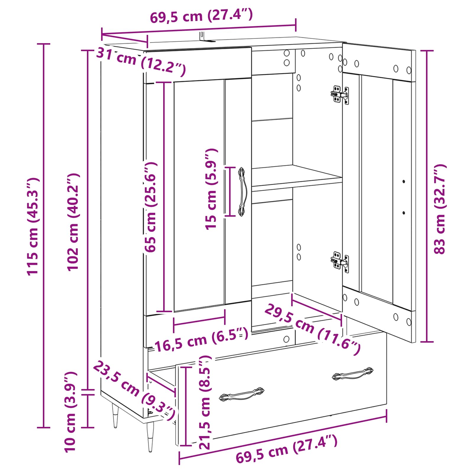 Highboard Crni hrast 69,5 x 31 x 115 cm Konstruirano drvo
