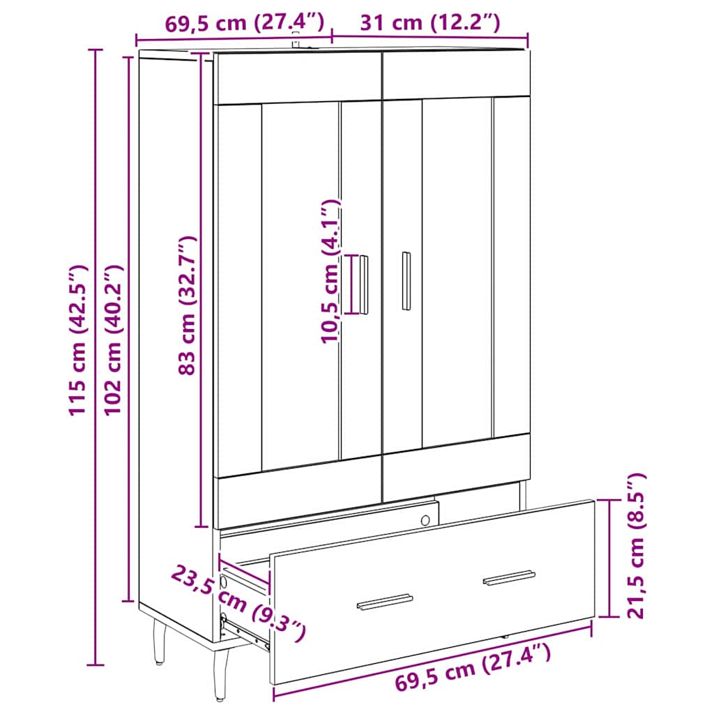 Highboard Staro drvo 69,5 x 31 x 115 cm Konstruirano drvo