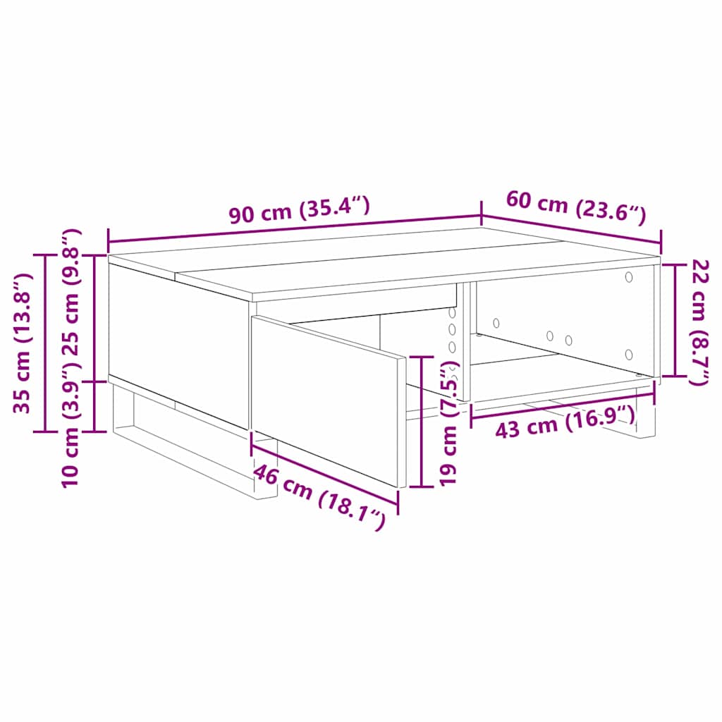 Kava Stol Staro drvo 90 x 60 x 35 cm Konstruirano drvo