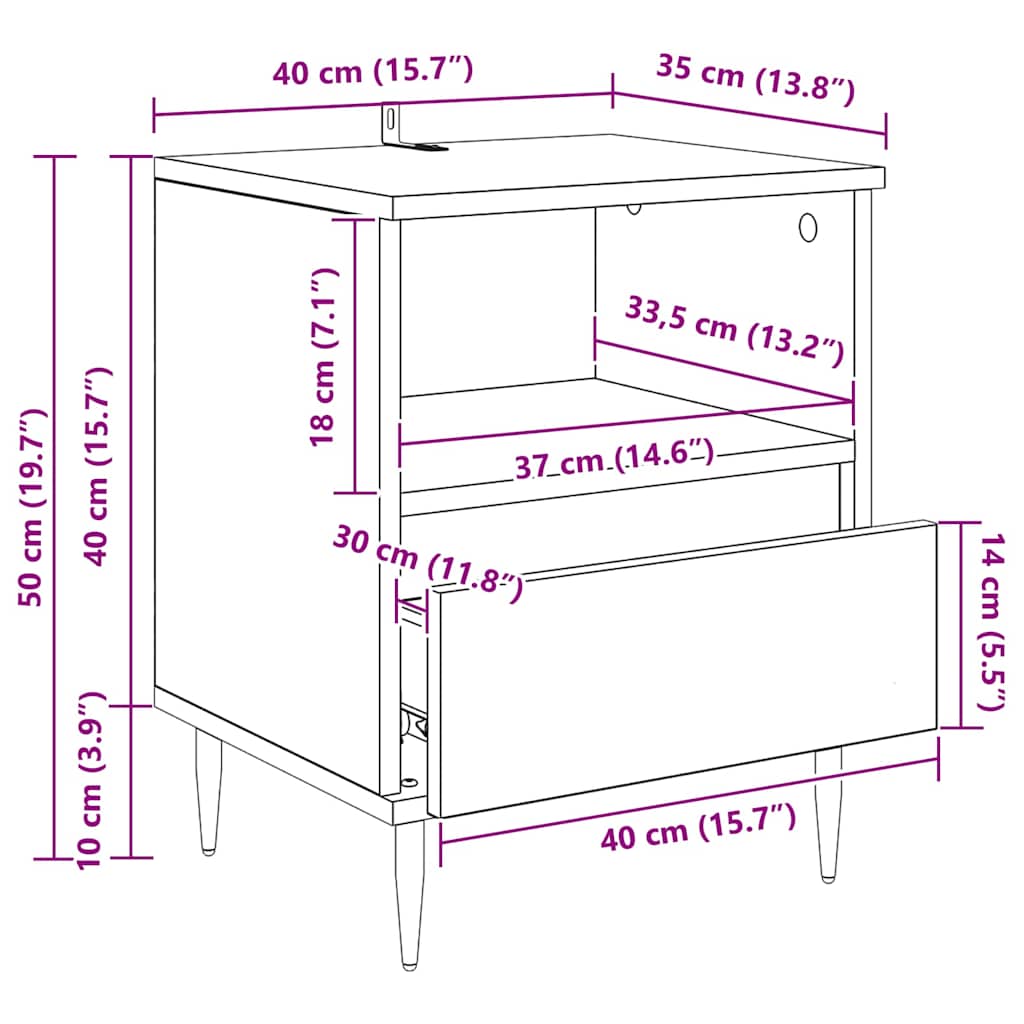 Noćni ormar Crni hrast 40 x 35 x 50 cm Konstruirano drvo