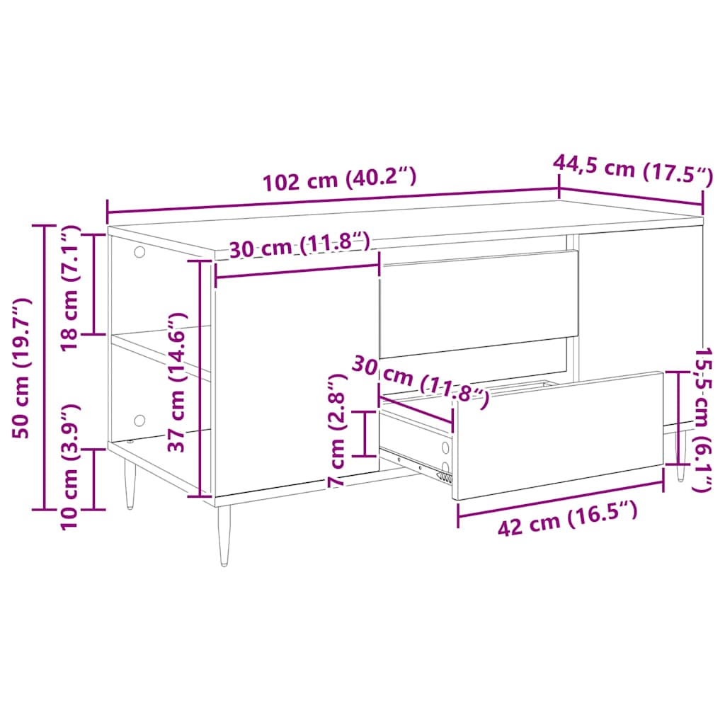 Kava Stol Staro drvo 102 x 44,5 x 50 cm Konstruirano drvo