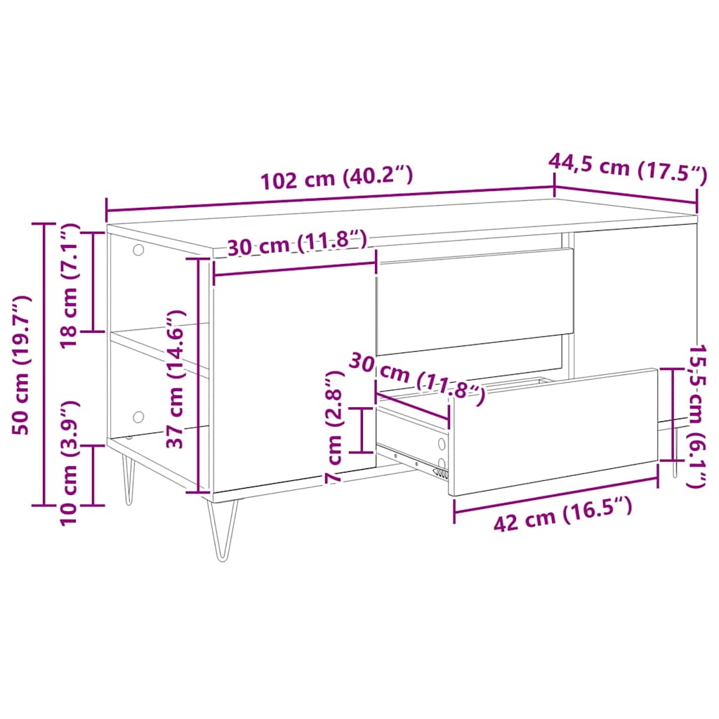 Kava Stol Umjetnički hrast 102 x 44,5 x 50 cm Konstruirano drvo