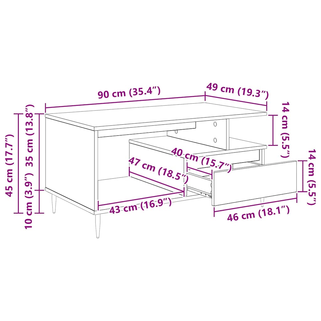 Kava Stol Crni hrast 90 x 49 x 45 cm Konstruirano drvo