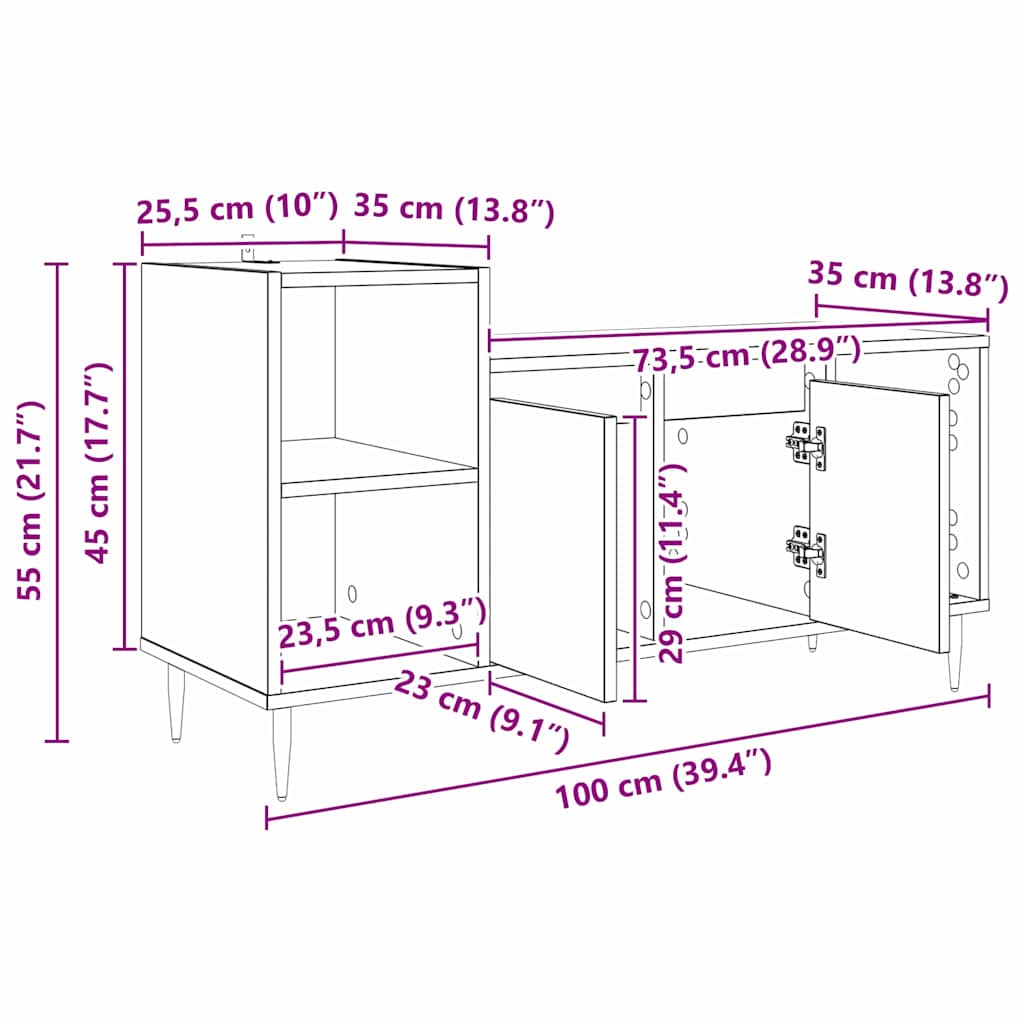 TV ormar Crni hrast 100 x 35 x 55 cm Konstruirano drvo
