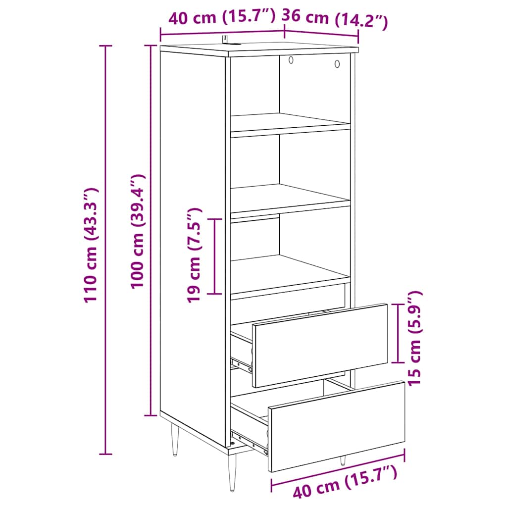 Highboard Crni hrast 40 x 36 x 110 cm Konstruirano drvo