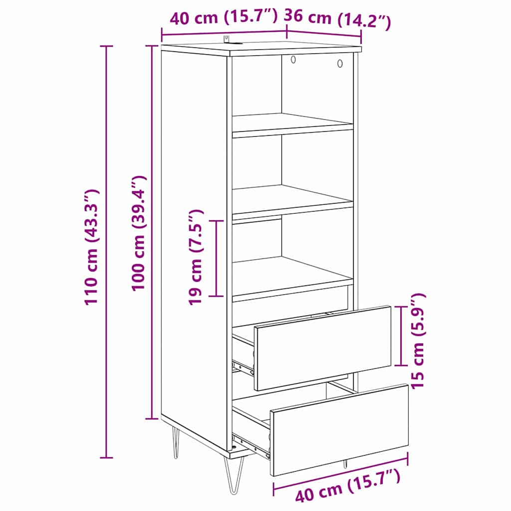Highboard Umjetnički hrast 40 x 36 x 110 cm Konstruirano drvo