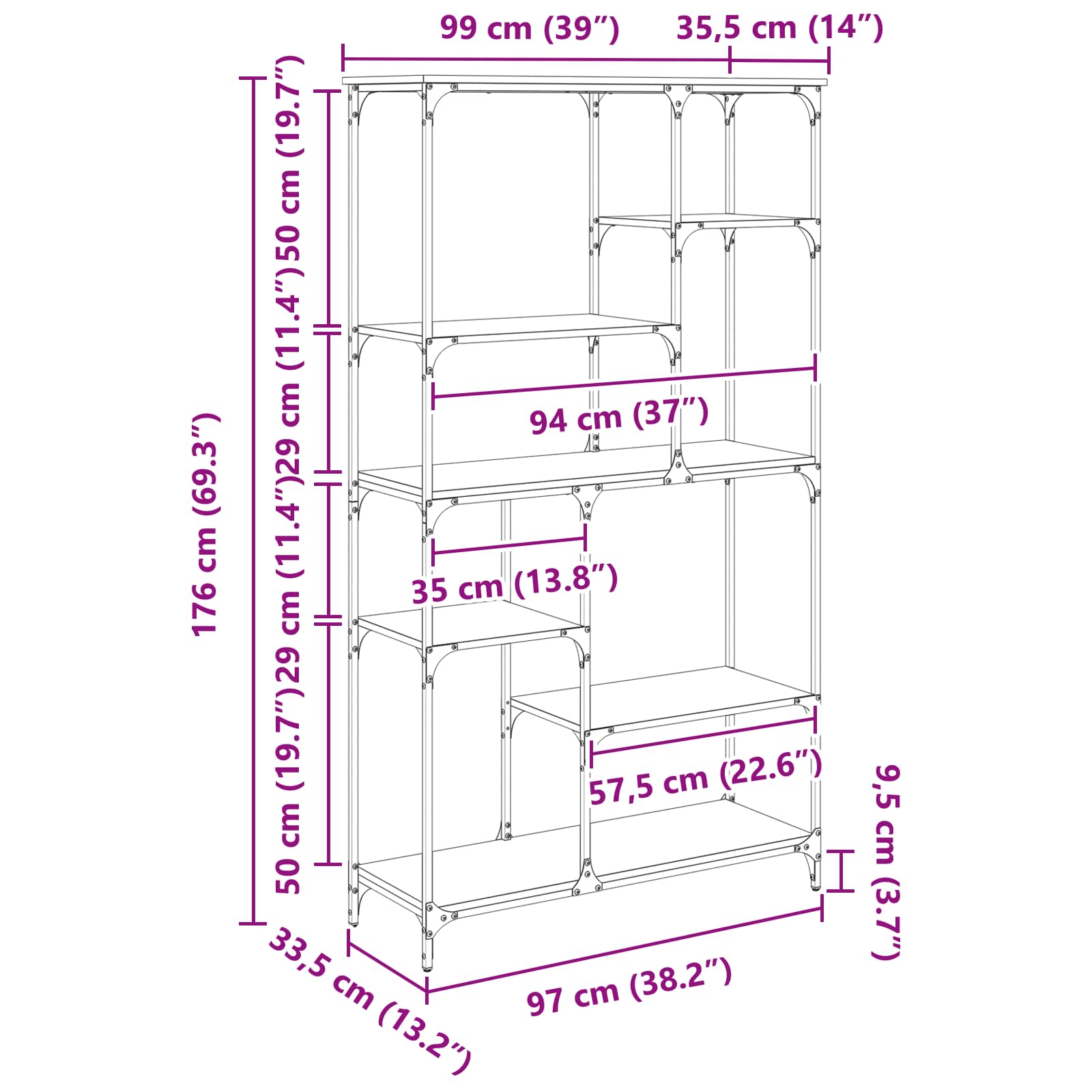 Polica Crni hrast 99 x 35,5 x 176 cm Konstruirano drvo