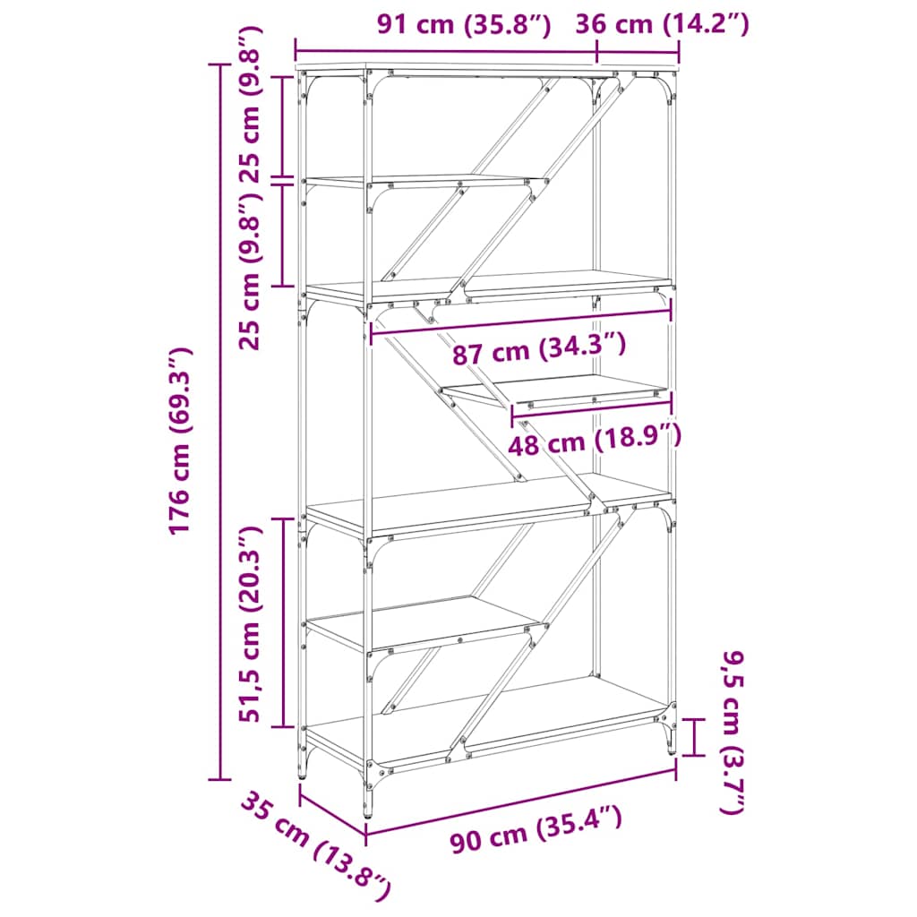 Polica Crni hrast 91 x 36 x 176 cm Konstruirano drvo