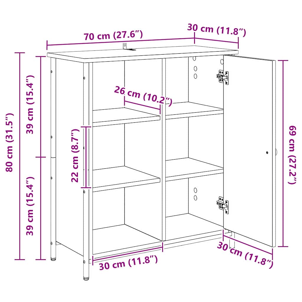 Kreveta Crni hrast 70 x 30 x 80 cm Konstruirano drvo