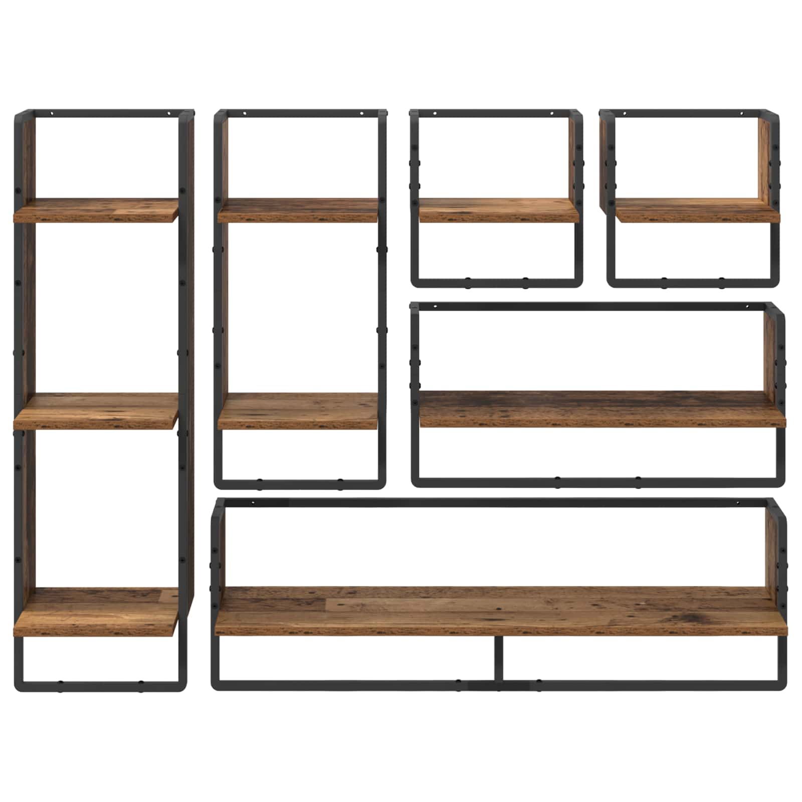 Set zidnih polica s policom 6 pcs Staro drvo 100 x 25 x 30 cm