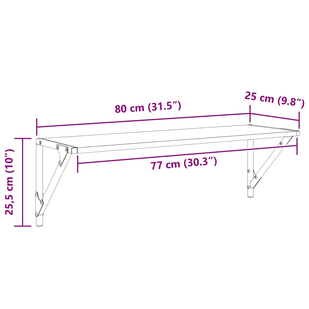Police na zidu s policom 2 pcs Crni hrast 80 x 25 x 25,5 cm