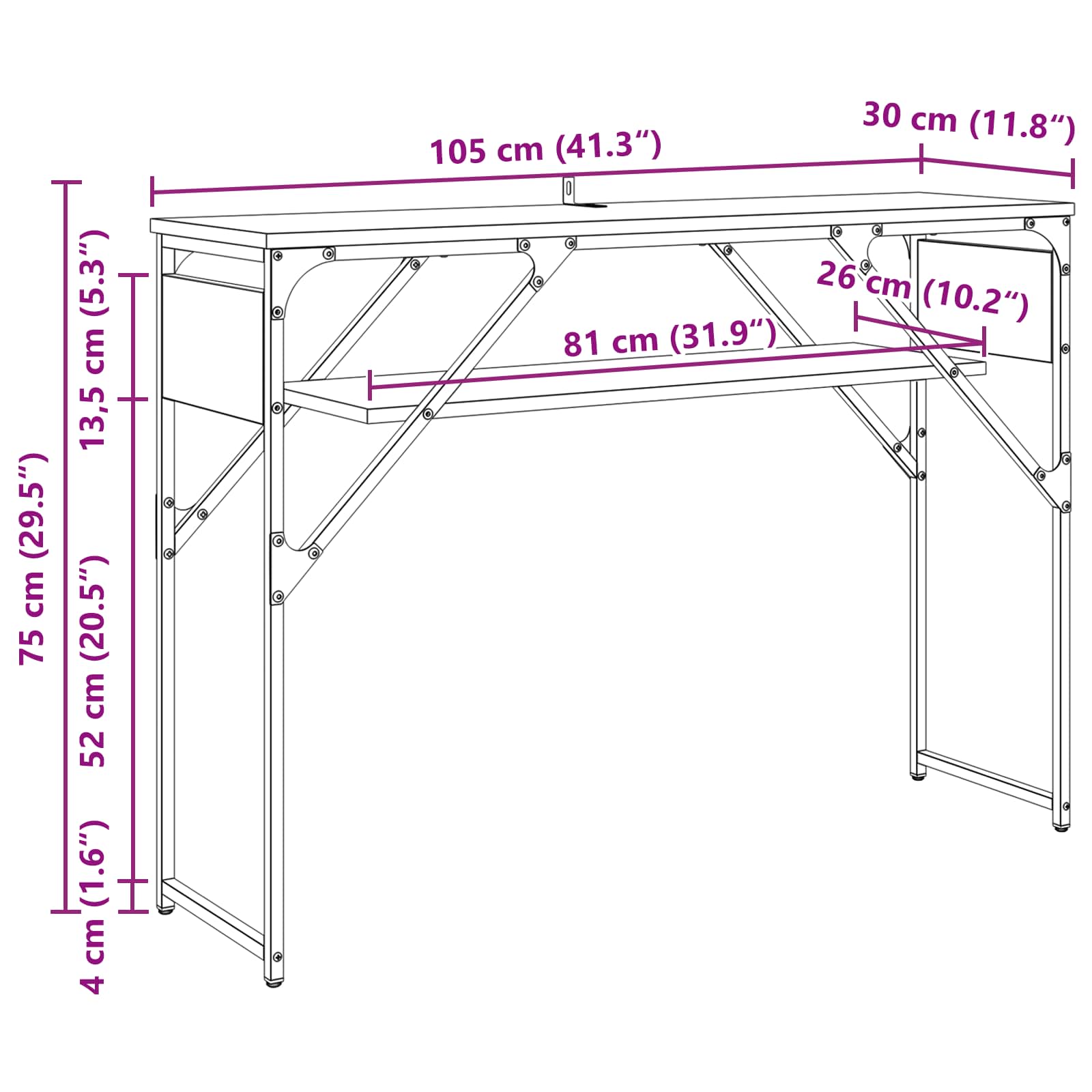 Konzolnistol Staro drvo 105x30x75cm Konstruirano drvo