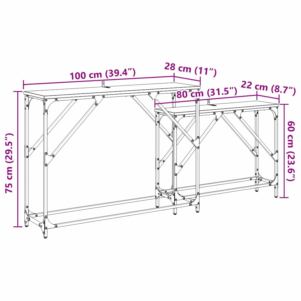 Konzolna stolica 2 pcs Crni hrast 100 x 28 x 75 cm