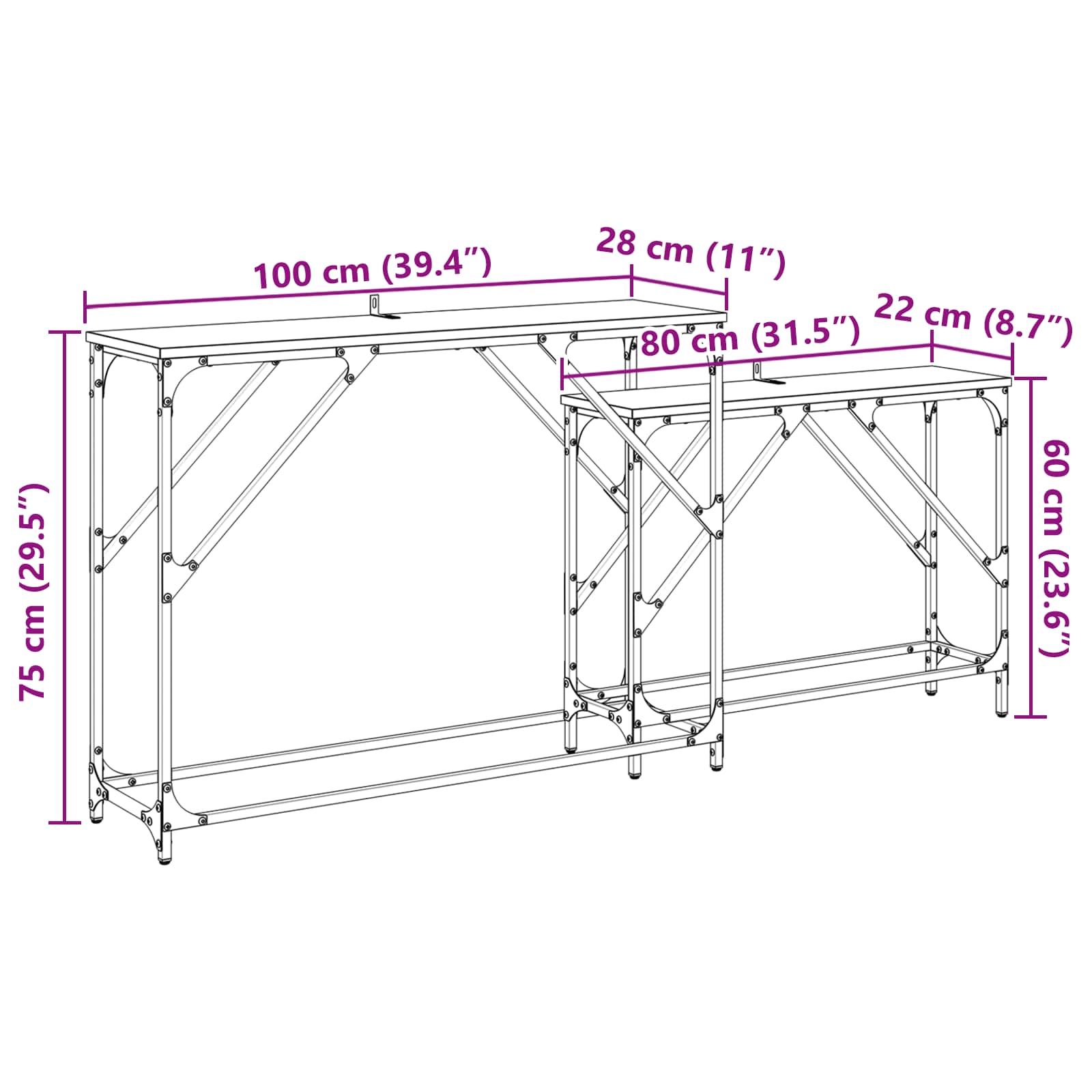 Konzolna stolica 2 pcs Crni hrast 100 x 28 x 75 cm